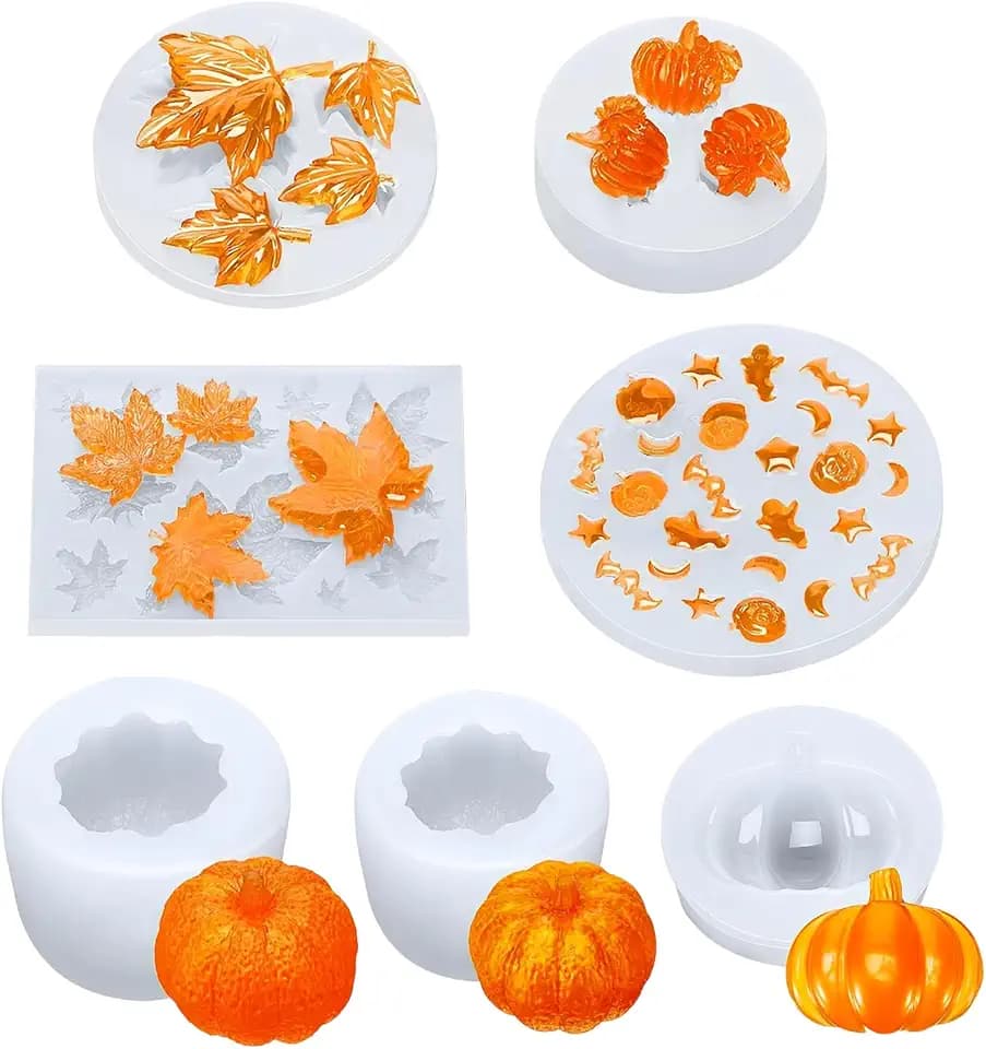 Silikonformen Gießformen, 7 Stück Kürbis Halloween Ahornblatt Silikonform für Herbst Thanksgiving, Epoxidform Silikon