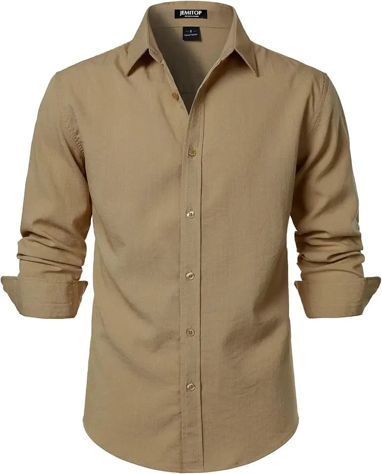 JEMITOP Men's Stretch Linen-Like Long Sleeve Dress Shirt