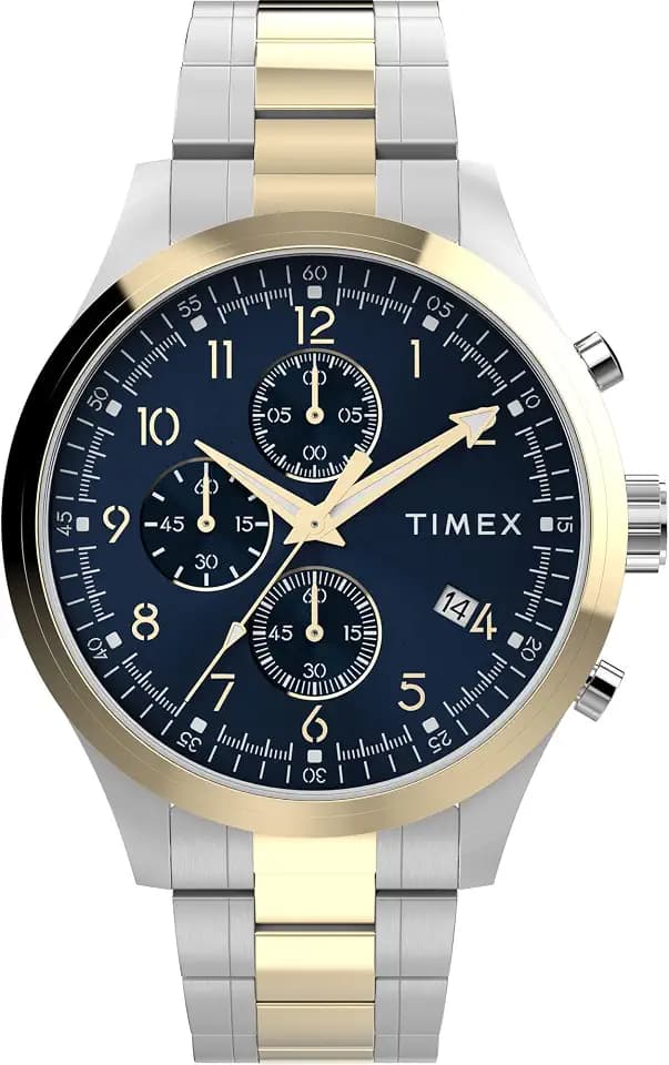 Timex Men's Dress Chronograph 43mm Watch - Silver-Tone Bracelet Black Dial Silver-Tone Case