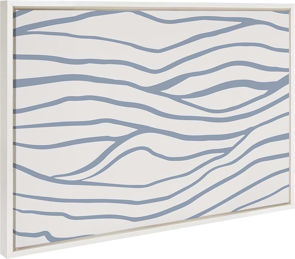 Kate and Laurel Sylvie Simple Elegant Coastal Waves Abstract Framed Canvas Wall Art by The Creative Bunch Studio, 23x33 White, Blue Water Waves Art for Wall Decor