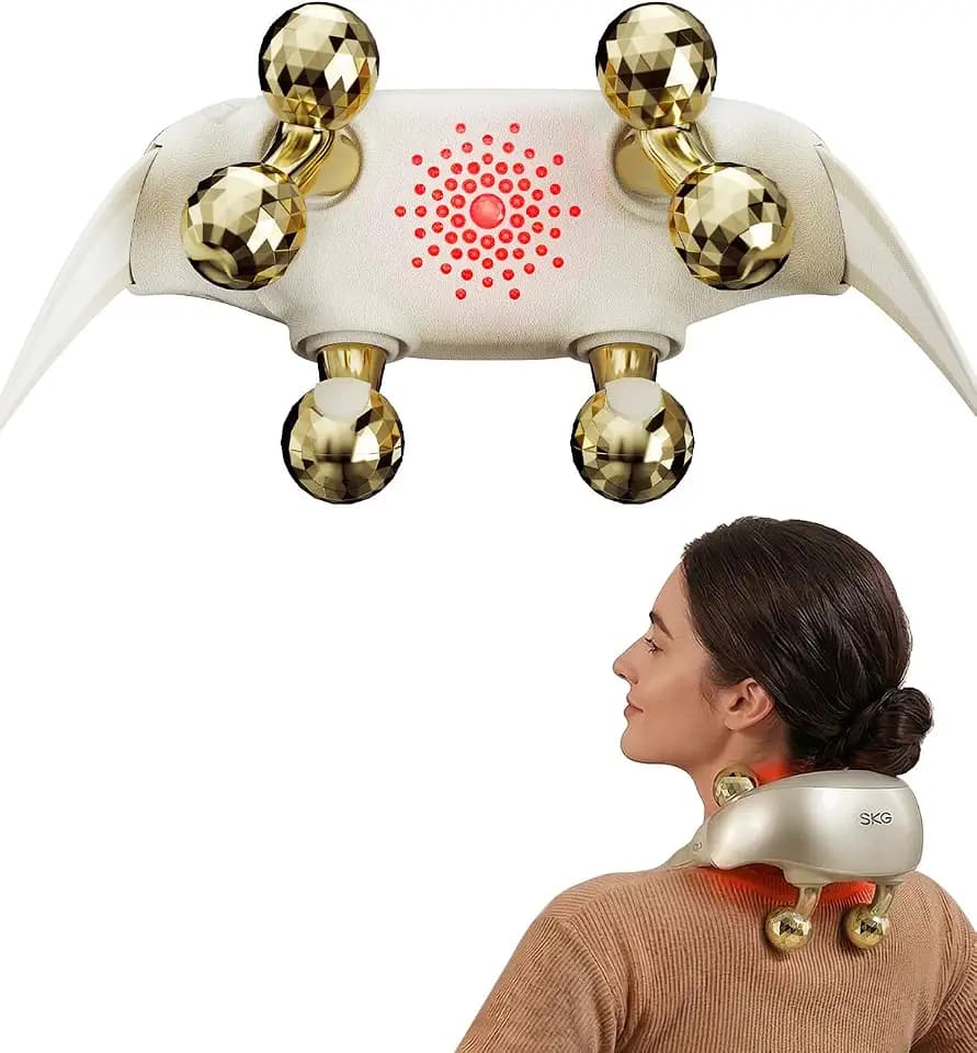 SKG Nackenmassagegerät zur Schmerzlinderung Tiefengewebe, 6D Kneten Nackenmassagegerät Schnurlose Shiatsu-Nacken- und Schultermassage mit Wärme für Nacken, Rücken, Schulter, Beine, Elektrische Massage