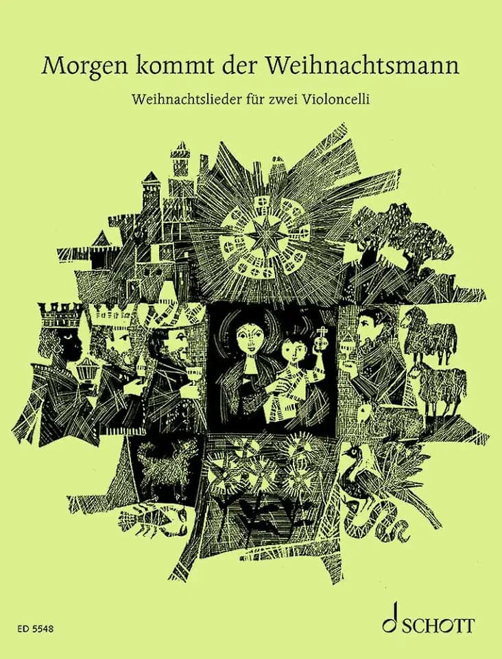 Morgen kommt der Weihnachtsmann: 33 beliebte Weihnachtslieder. 2 Violoncelli, Gitarre ad libitum. Spielpartitur.