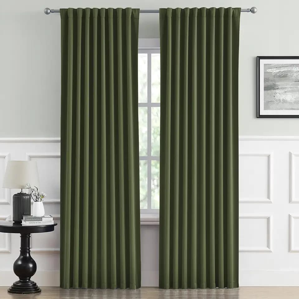 DUALIFE Olive Dark Green Curtains 84 Length 2 Panels, Blackout Curtains Thermal Insulated Window Treatment Room Darkening Drapes for Living Room Back Tab/Rod Pocket, 52 by 84 Inches Long