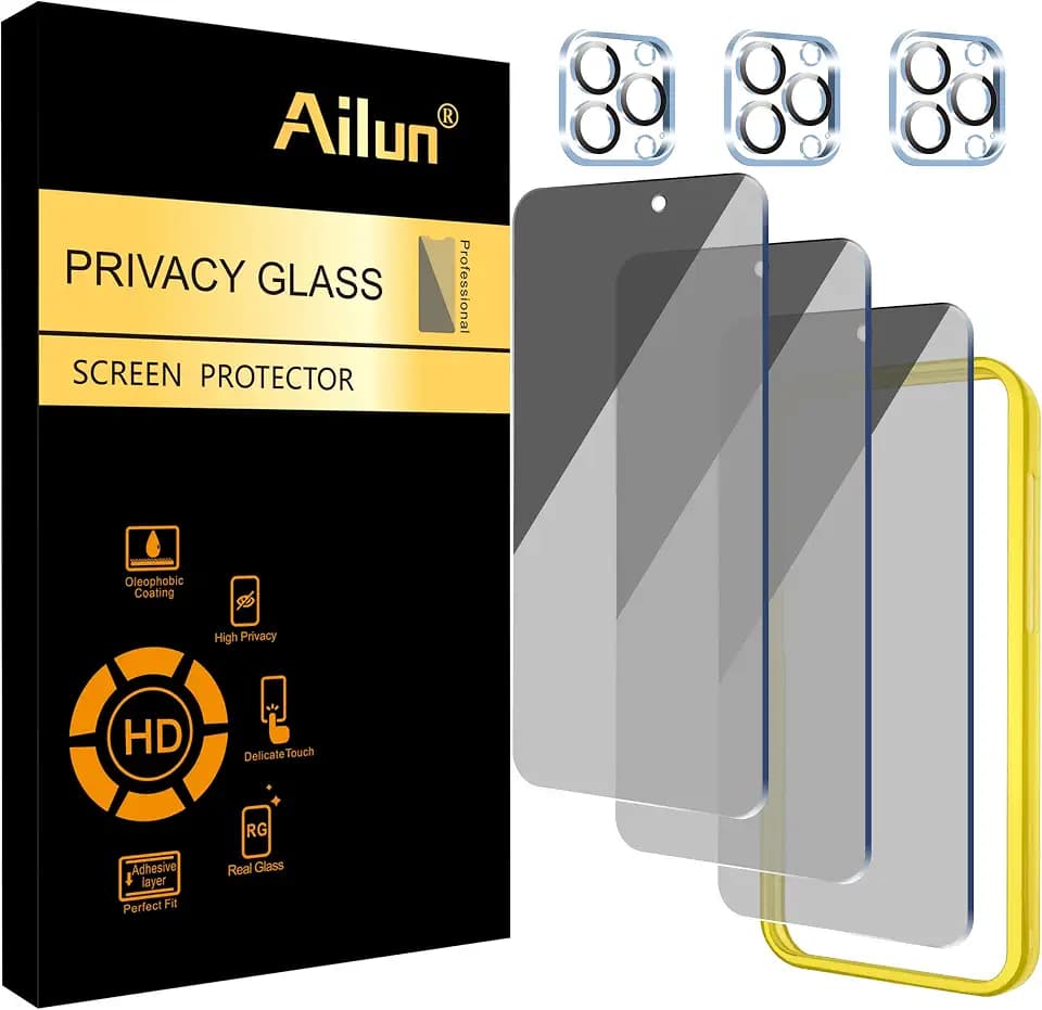 Ailun Privacy Screen Protector+Camera Lens Protector for iPhone 15 Pro