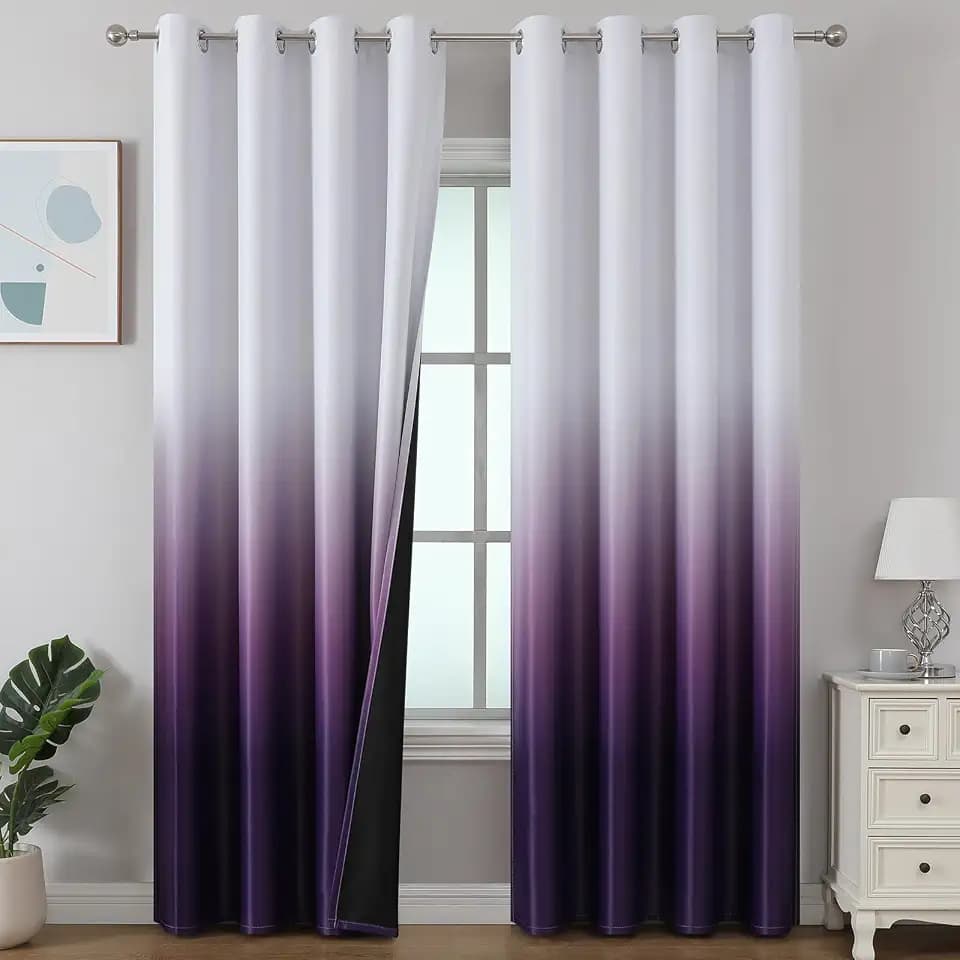 Ombre Purple and Greyish White Blackout Curtains for Bedroom 52Wx108L Long