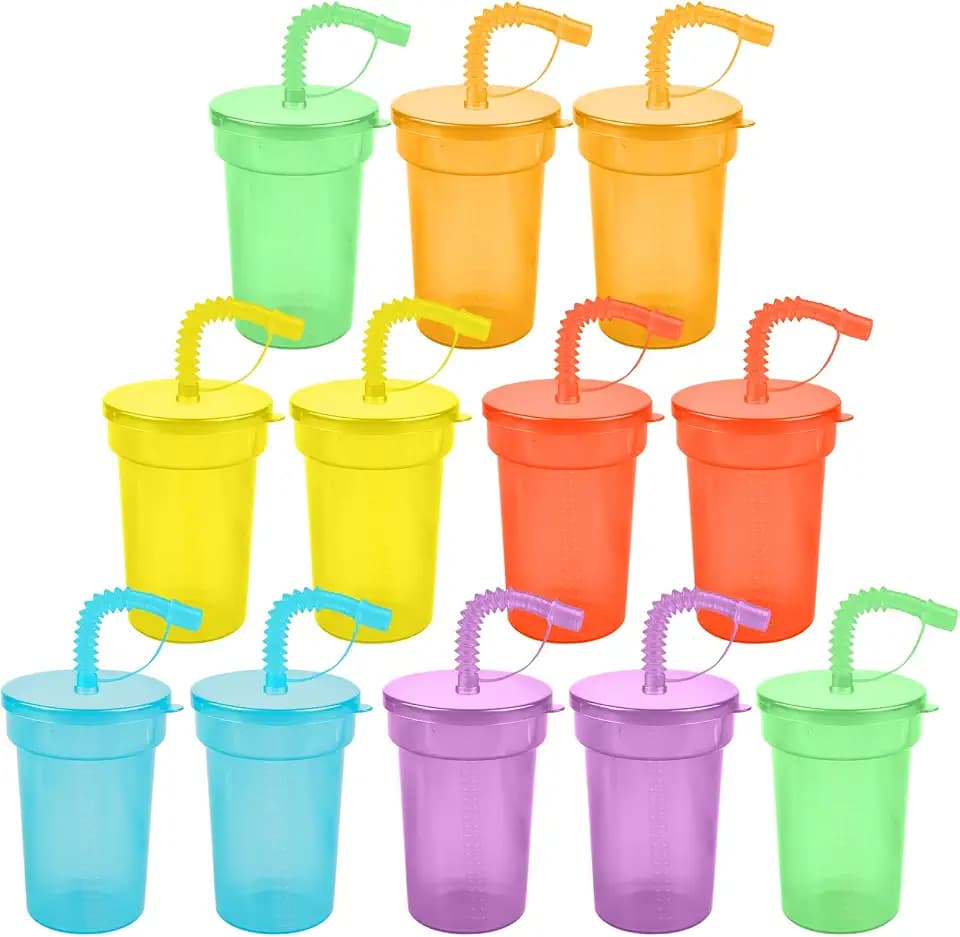 GOMETY 12 Stück 380ml Party Becher, Wiederverwendbare Plastikbecher mit Deckel und Strohhalmen Trinkbecher Set Farbwechsel Becher für Kaltes Trinken Smoothie Saft Eiskaffee