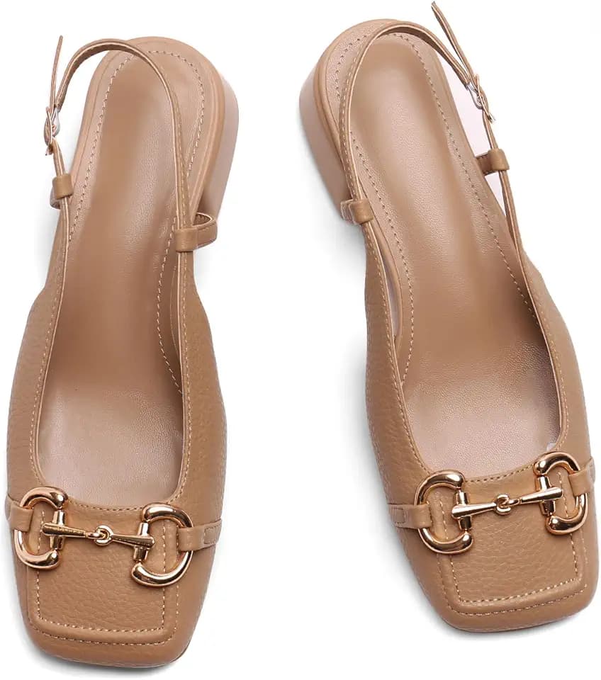 Slingback Mary Jane Heels for Women Low Block Heel Closed Square Toe Pump Shoes Heels Classic Daily Office Dressy Shoes