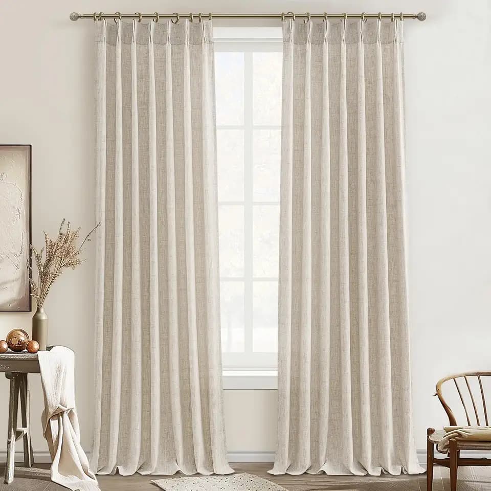 Large Window Natural Linen Curtains 108 Inches Long for Living Room Light Filtering Drapes 9ft for Patio Sliding Doors, Extra Long Semi Sheer High Ceiling Pinch Pleated Panels W40 x L108 x 2 Panels