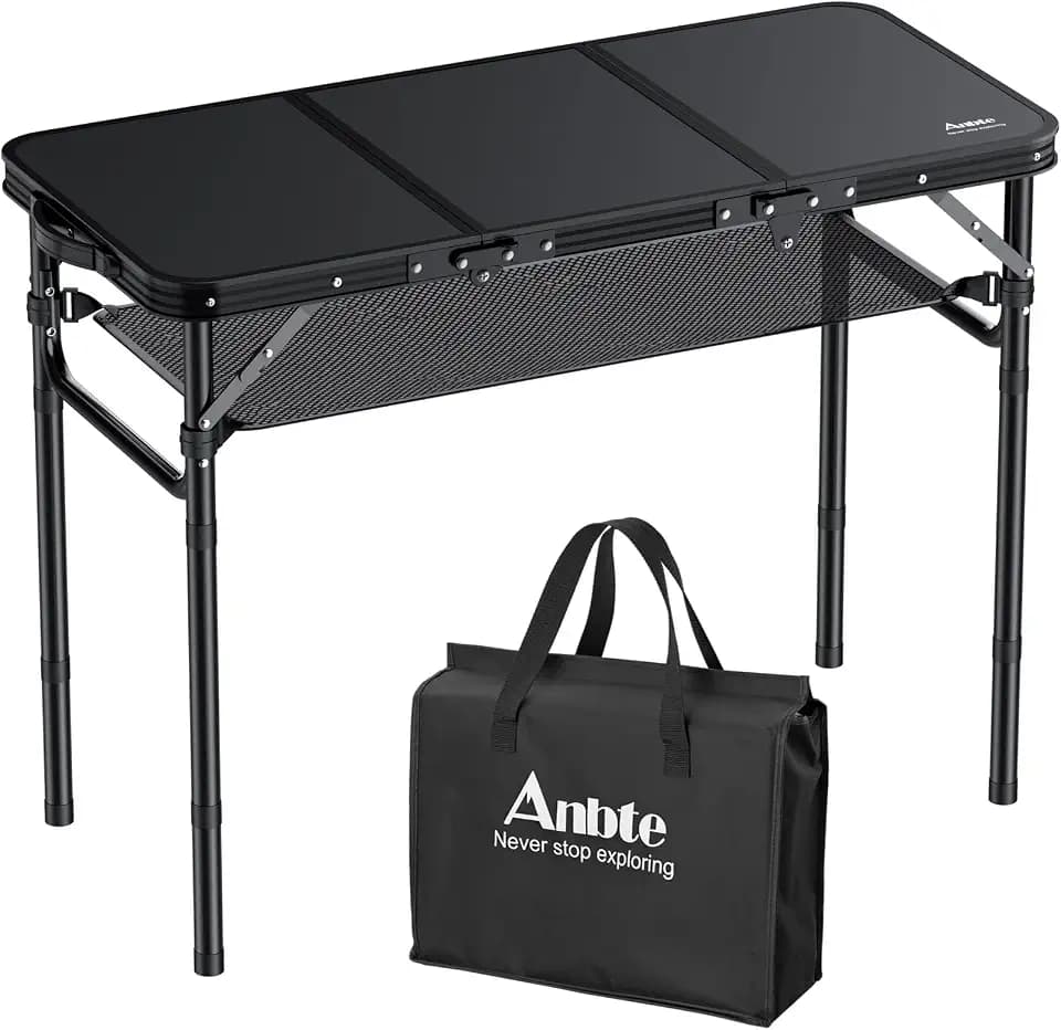 Anbte Folding Camping Table with Storage Net, 3ft Portable Table, 35" x 16"