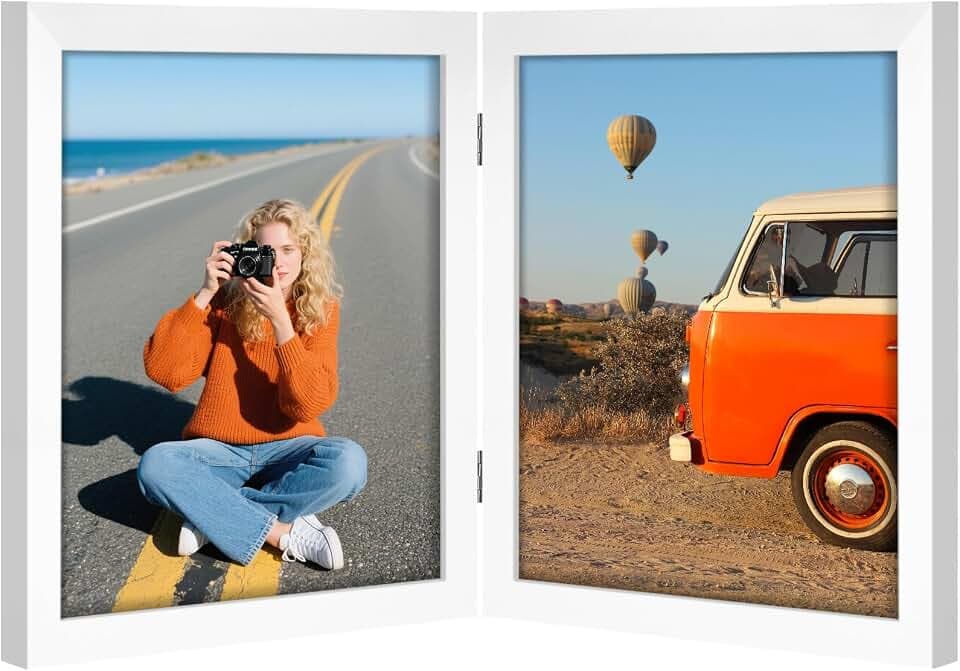 Vittanly 8x10 Double Picture Frame, Hinged 2 Photo Frames, White