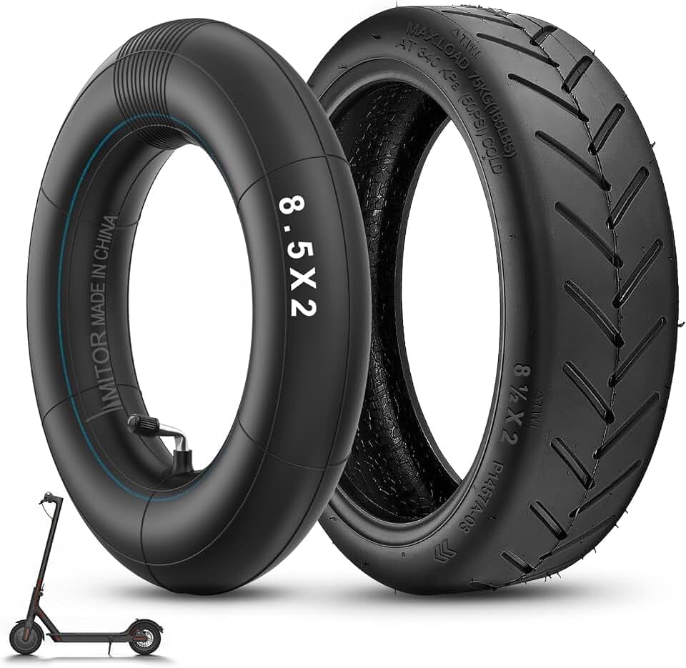 E Scooter Reifen 8 1/2 x2 Schlauch für Xiaomi Pro 2/Pro/M365/1S/Mi 3, 50/75-6.1 Reifen und Schlauch mit Silber Ventil 90°, Verdickter & Langlebig - Originalersatz（8.5x2.0 Zoll）, 1 Set