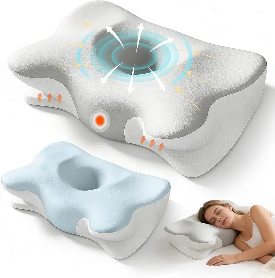 EASICUTI Nackenkissen Kopfkissen, Ergonomisches Kissen mit 2 Bezügen