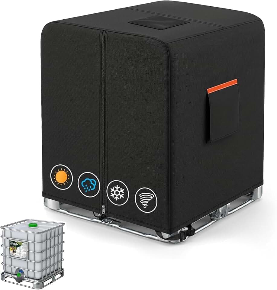 IBC Tote Cover，Zipper IBC Tote Cover，Fit 275 Gallon Water Tank，600D Heavy Duty Waterproof and Sunscreen Material，black
