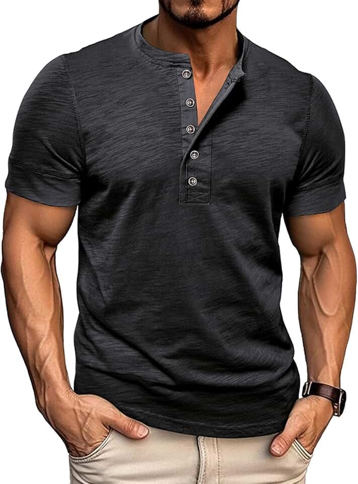Volemo Henley Shirt Herren Tshirt Kurzarm 100% Baumwolle