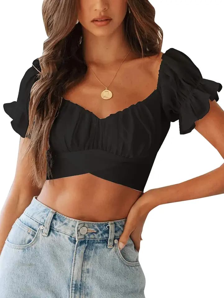 LYANER Women's Puff Short Sleeve Y2k Crop Top