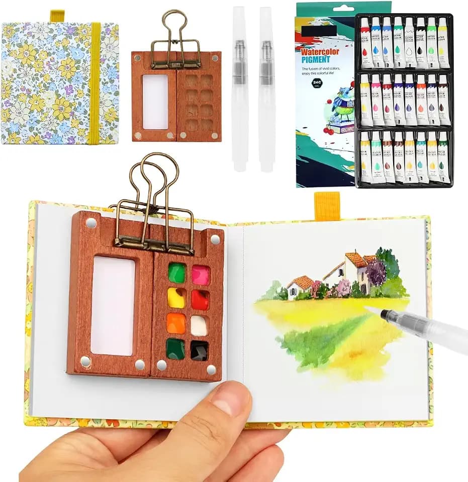 Pocket Aquarell Set, Mini Reise-Set, Gelb-24