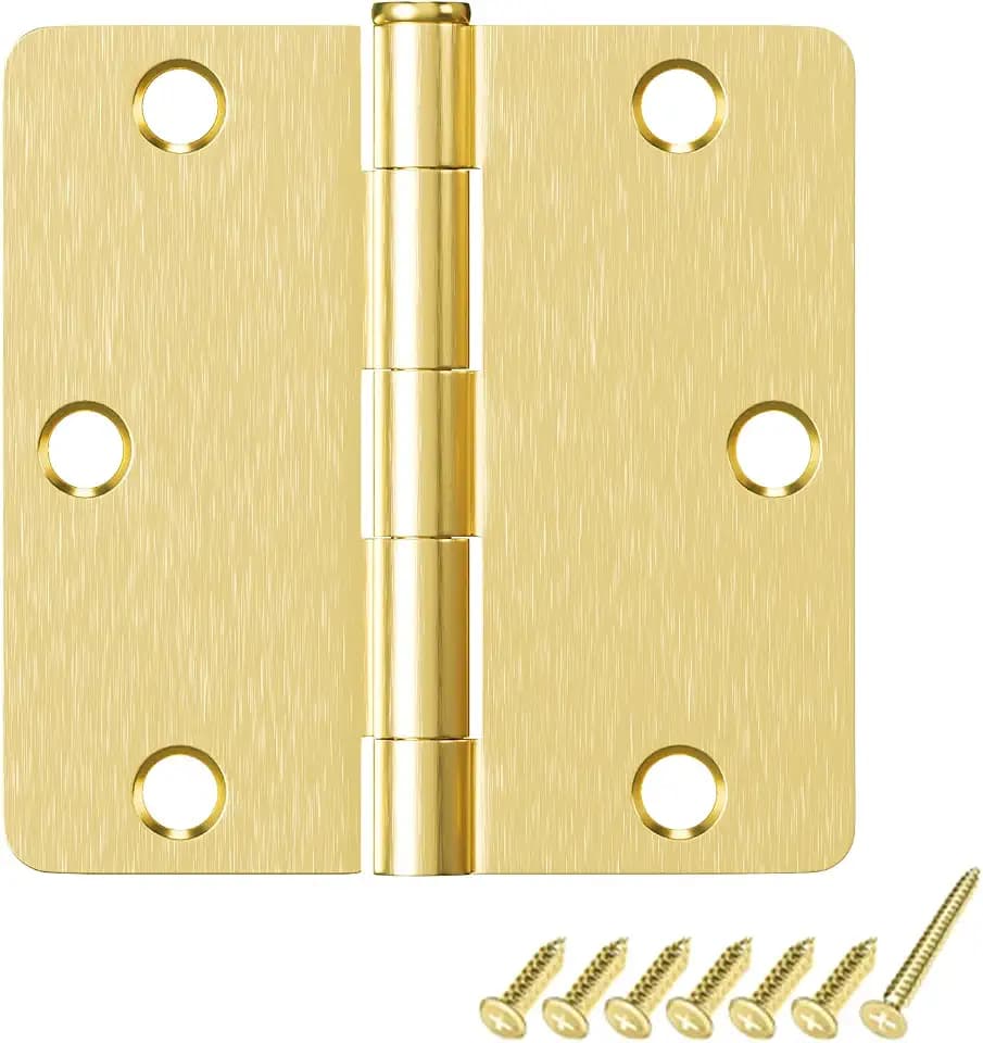 HOSOM 12 Pack Door Hinges Brushed Brass 3.5 Inch with 1/4" Radius Corners Rounded Satin Brass Interior Door Hinges 3 1/2" Gold Door Hinge for Door Heavy Duty Door Hardware, Fit Standard Door