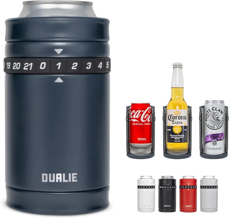DUALIE Tracker Drink Cooler - Game Score Counter and 3 in 1 Insulated Can Cooler - 5 Colors - Universal Size for 12 oz Cans, Slim Cans, and Bottles
