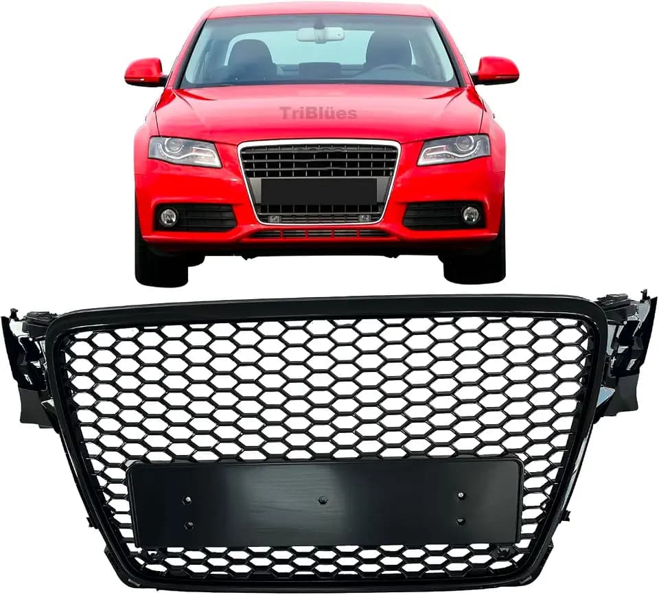 Front Bumper Grille for 2009-2012 Audi A4 B8 Replacement Front Radiator Grill, ABS Upper Hood Hollow Grille Part Car Radiator Guard for 2009 2010 2011 2012 Audi A4 B8