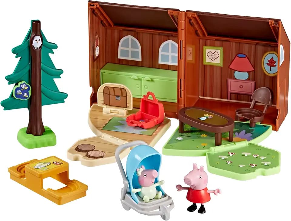 Peppa Pig Peppa's Travels: Cabin Adventure Playset with Fold-Up House and 2 Figures, Includes Baby Evie, Preschool Toys for Girls and Boys 3+