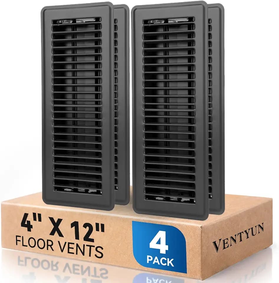 4" x 12" Floor Register Vent Covers 4-Pack, Black