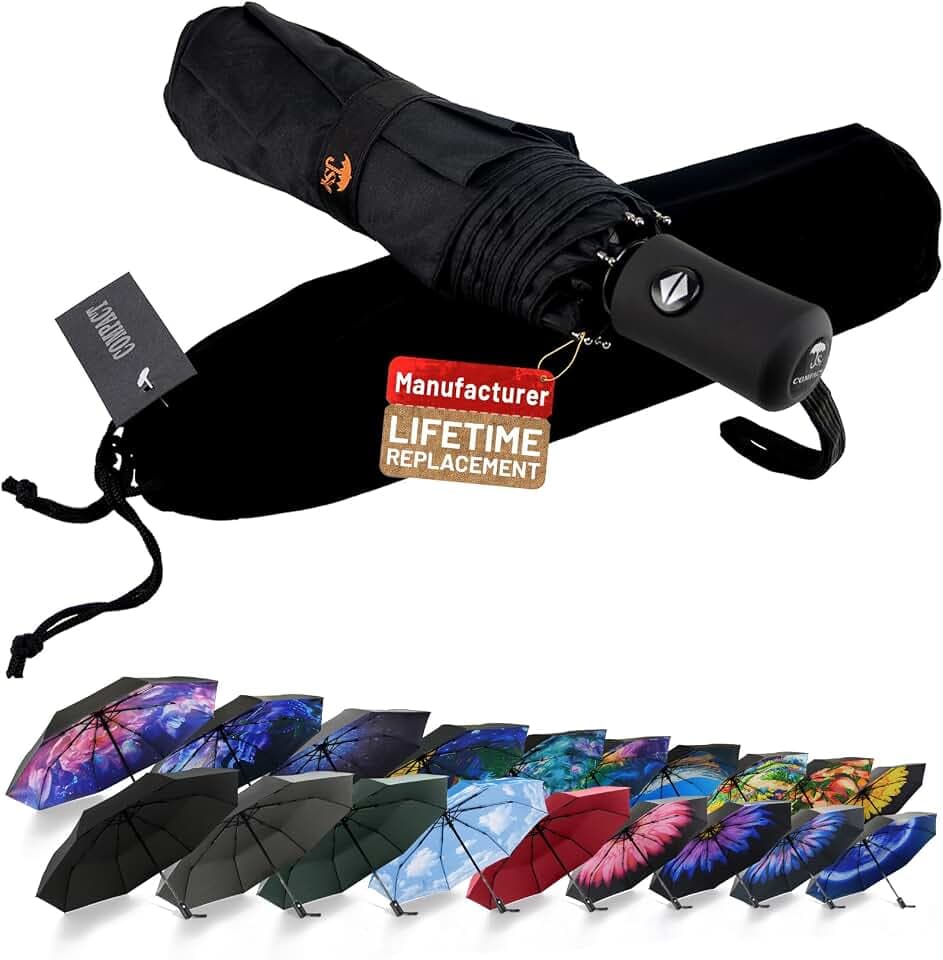 SY COMPACT Travel Umbrella - Windproof Automatic Compact Umbrellas for Rain
