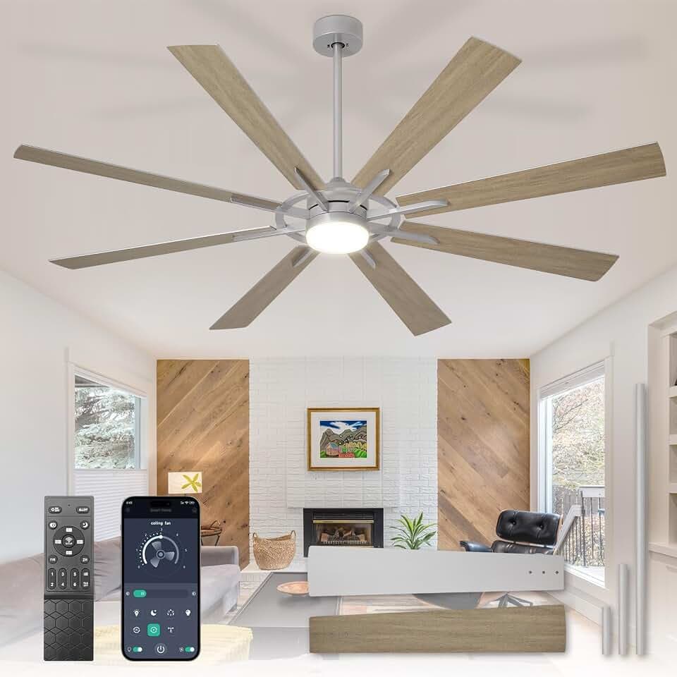 Depuley Großer Deckenventilator mit Beleuchtung: Deckenventilator für den Außenbereich, 72 Zoll, 8 Flügel, mit Steuerung über mobile App, großer Ventilator aus Holz mit Beleuchtung