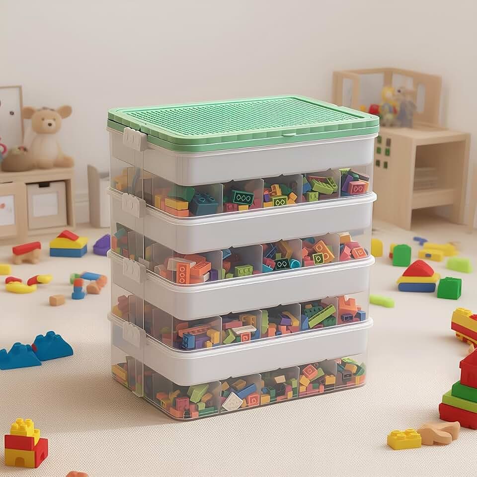 joyingbaby Toys Storage Organizer Bins for Lego Stackable Toys Organizer Lego Building Block Storage (Green, 4 layers)