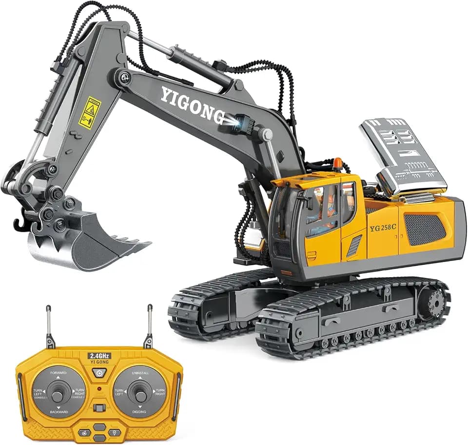 Remote Control Excavator - 1:20 RC Excavator Toys for Boys, 14 Channel with Sound/Light, RC Digger Construction Toys Gifts for Kids Age 5 6-10 Years Old