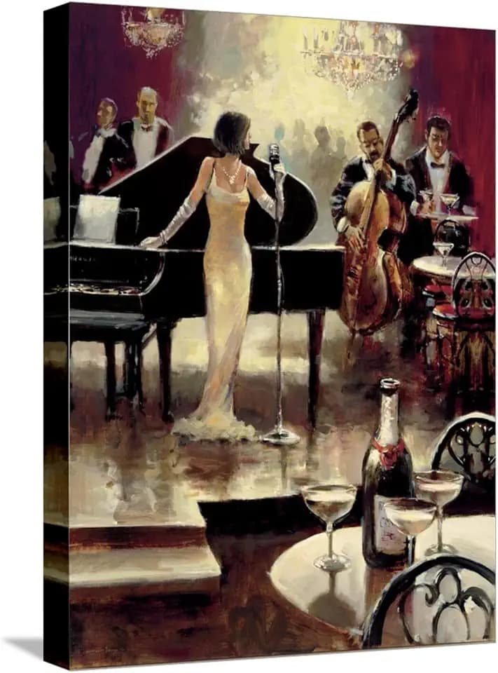 ART.COM Stretched Canvas Print Jazz Night Out by Brent Heighton, 12" x 16"