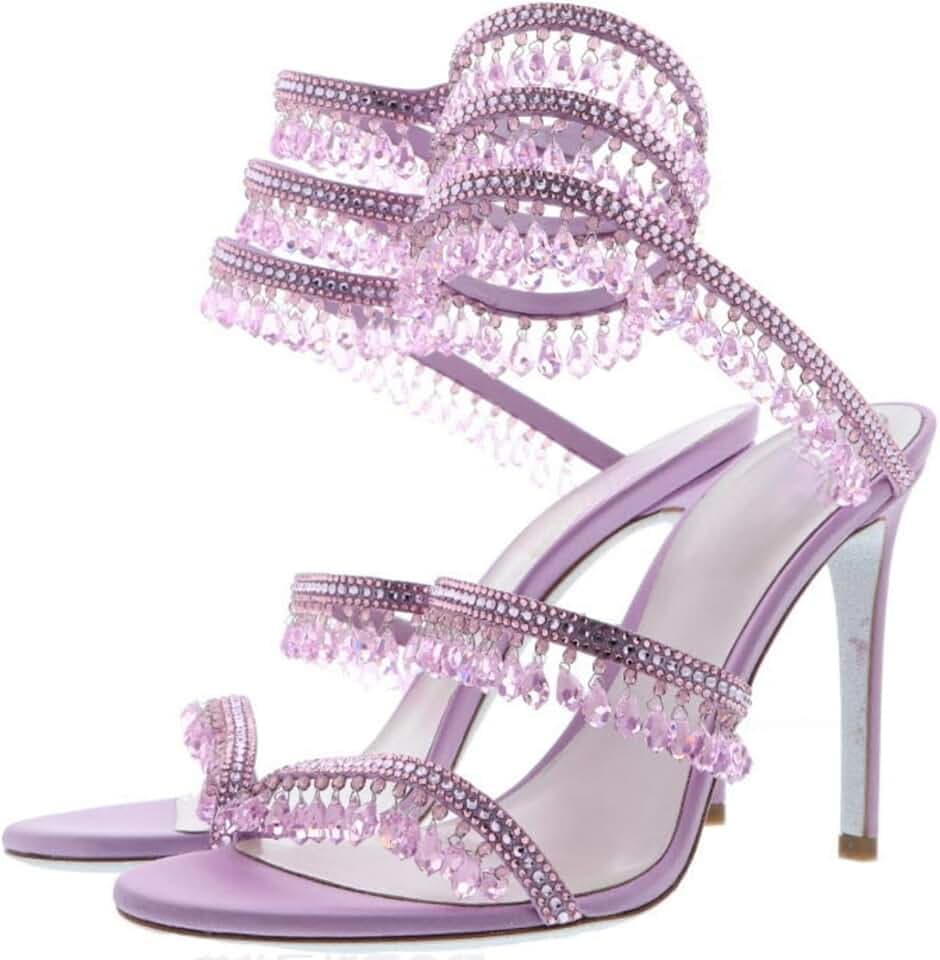 Rhinestone Wrap Around Strappy Stiletto High Heels for Women