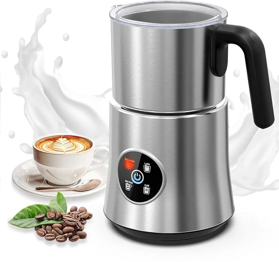 Milk Frother and Steamer, 4-in-1 Electric Foam Maker with Detachable Stainless Steel Jug, 17.6oz/500ml Fast Milk Warmer & 10.6oz Frother Machine for Latte, Cappuccino, Hot Chocolate