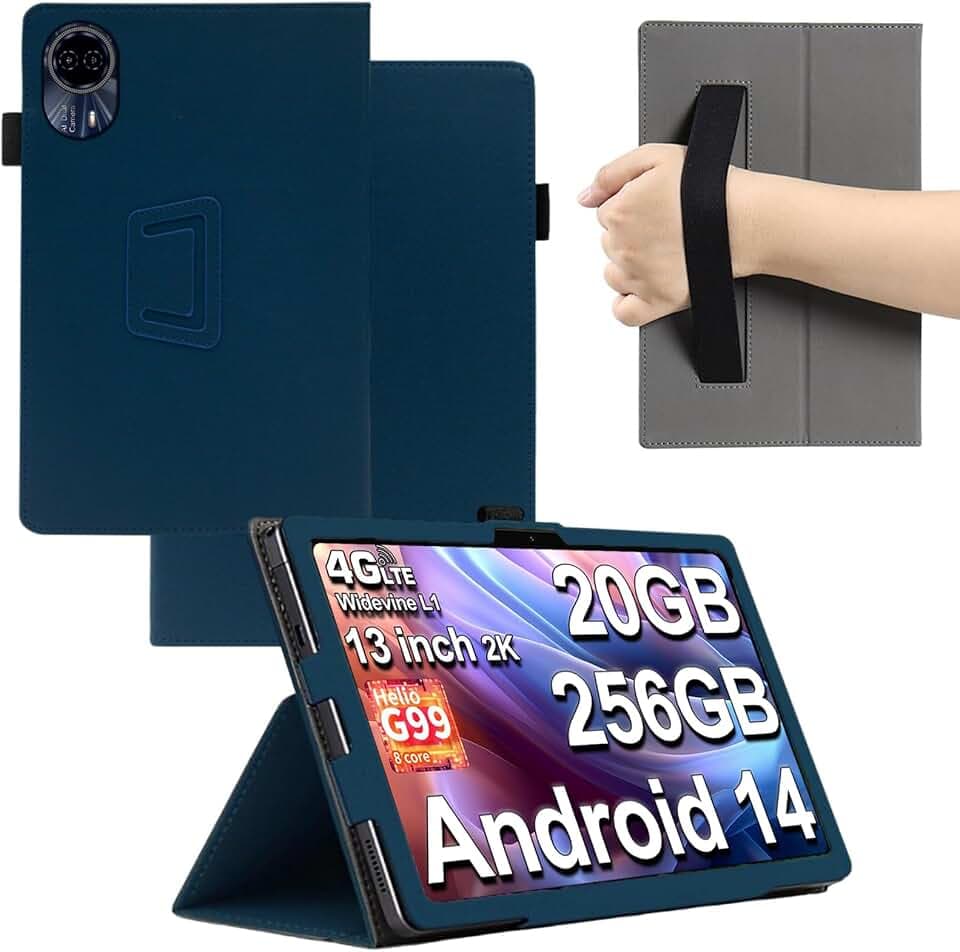 MEMELOKA Hülle für Teclast T65 MAX, Ultradünne und Leicht PU Leder Schutzhülle mit Stifthalter und Handschlaufe [Klappfunktion], Blau