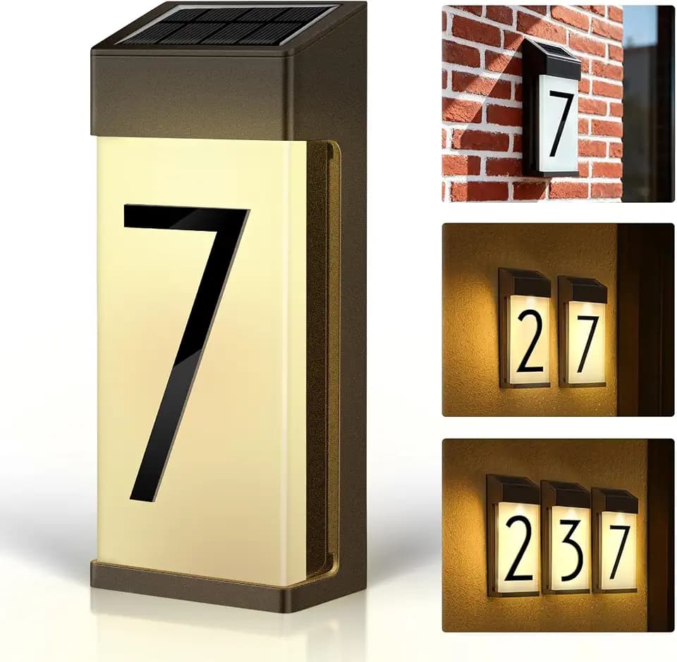 Solar Lighted House Number 7, Warm Frosted Glass Glow for Curb Appeal