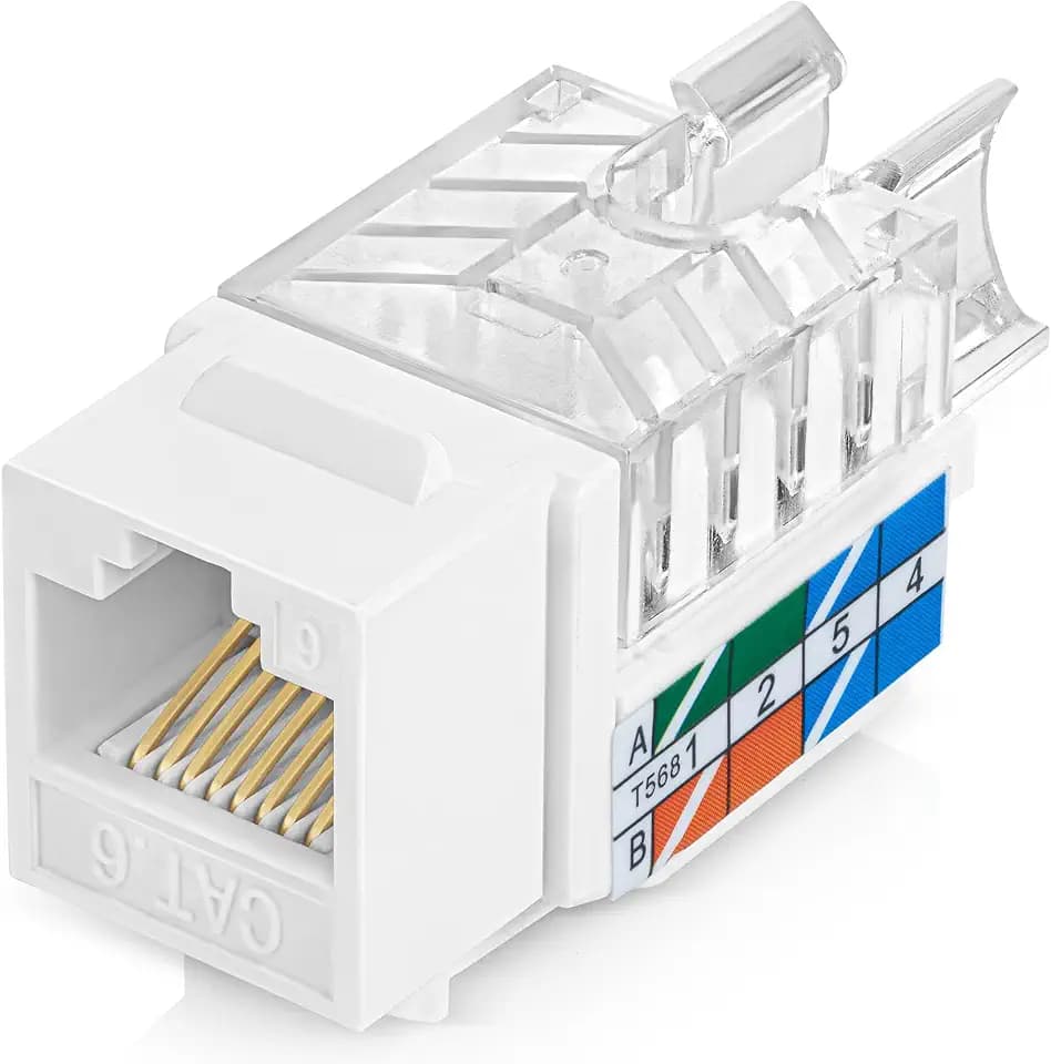Everest 45 Degree RJ45 Cat6 Keystone Jacks Slim Profile 50-Pack White
