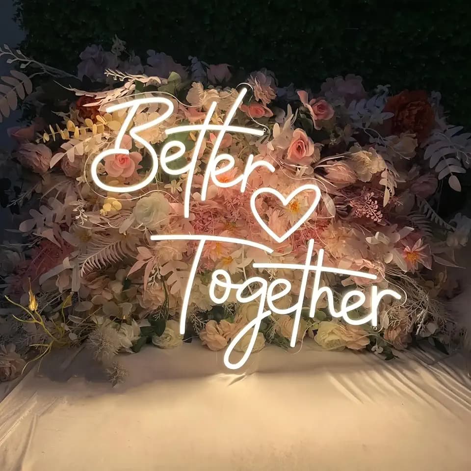 Better Together LED Neon Sign Transparent Acrylic Light Decor for Wedding Birthday Party Wall Home Bedroom Room Art Decoration with USB Light Modulator 5V