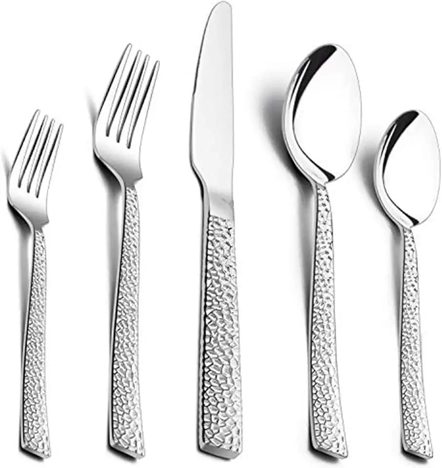 Besteck Set, HaWare 30-teiliges Edelstahl Besteckset mit Messer Gabel Löffel, Essbesteck für 6 Personen, Hammergriff Tafelbesteck für Haus/Party/Hotel/Restaurant, Hochglanzpoliert & Spülmaschinenfest