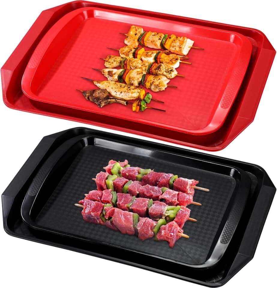 Doublefill Set of 4 Grilling Prep and Serve Trays 17x12in 14x10in Black Red