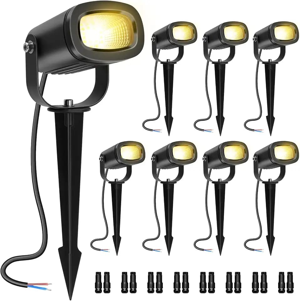 12W Low Voltage Landscape Lights 2700K Warm White LED Landscape Lighting IP65 Waterproof Spot Lights Outdoor Spotlights with Connectors for Garden Yard Tree, 8 Pack