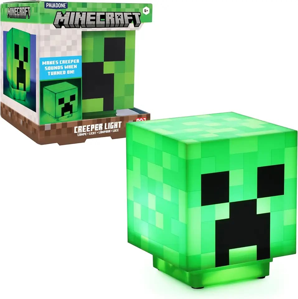 Minecraft Creeper Tischlampe mit offiziellen Creeper-Sounds, Handheld-Nachtlicht für Kinderzimmer oder Gamer-Deko, Offiziell lizenziert