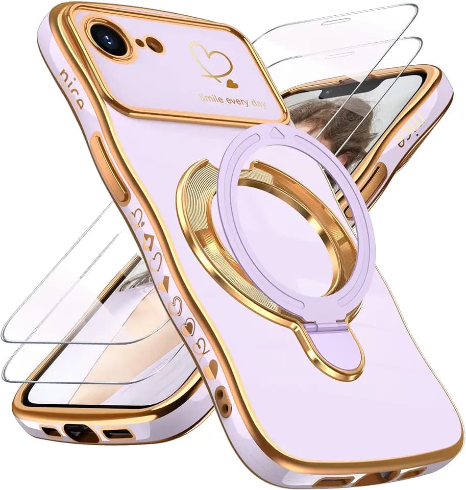 for iPhone 16e/17e Cute Wavy Edge Phone Case with Stand,Purple