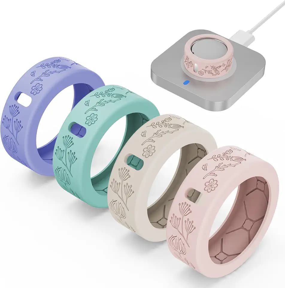 YWXTW Floral Cover for Oura Ring Gen 4/3/4 Ceramic, Samsung/Ultrahuman Ring, Support Charging with Cover on, Anti-Scratch Silicone Protector, Dressy Accessories for Women/Men, 4 Pack