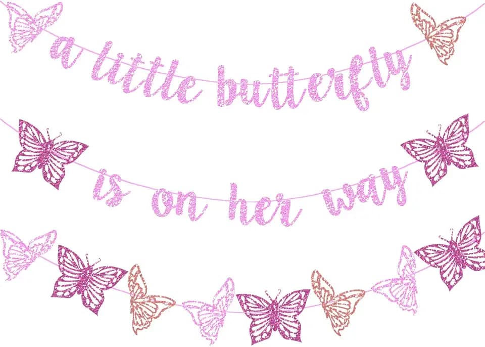 Butterfly Baby Shower Party Decor Pink Glitter A Little Butterfly Is On Her Way Party Banner for Butterfly Themed Pregnancy Announcement Gender Reveal 1st Birthday Party Supplies Decorations