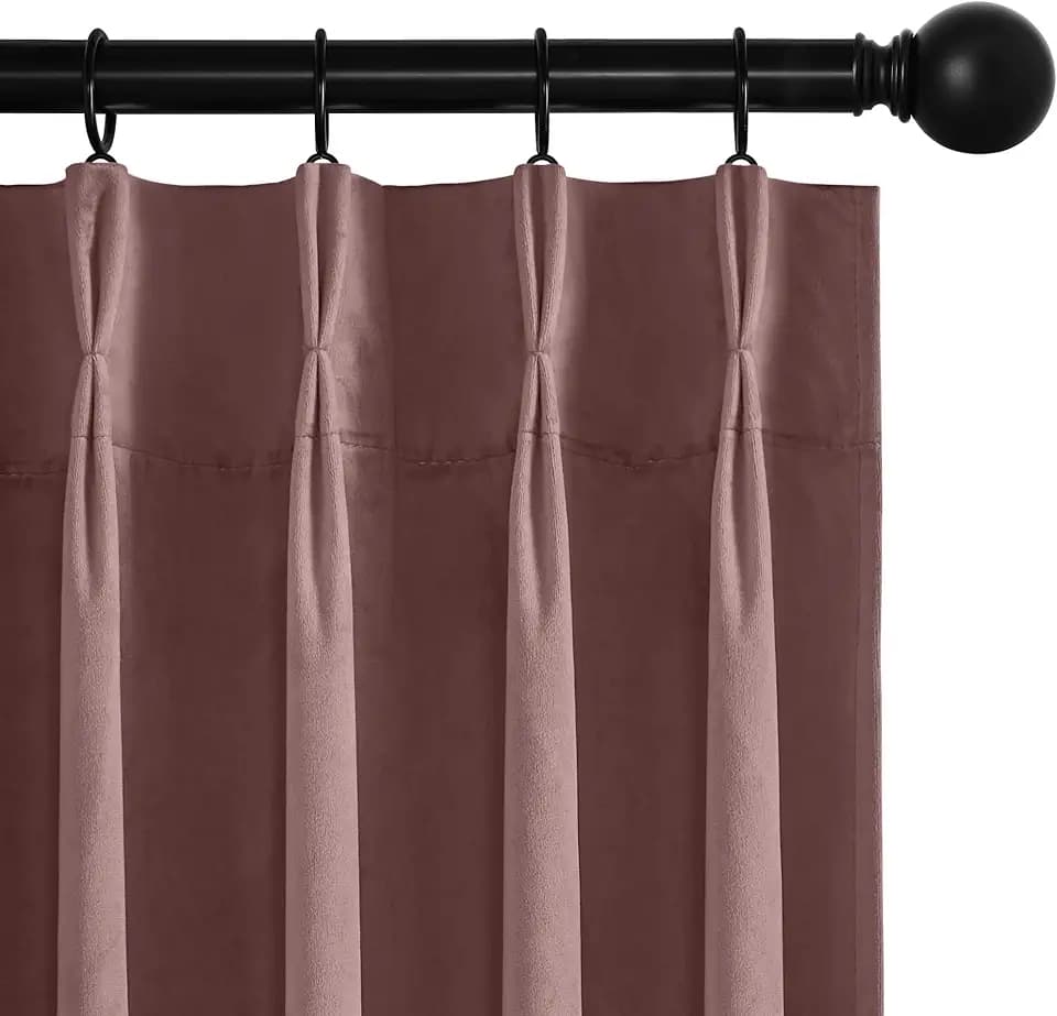 RYB HOME Pink Velvet Curtains 84 inches Long, Pinch Pleated with Hooks