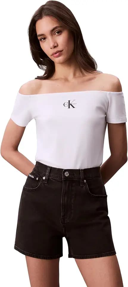 Calvin Klein Damen Kurzarm Schulterfrei T-Shirts