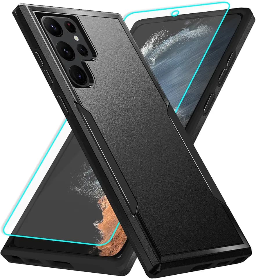 for Samsung Galaxy S22 Ultra Case with Screen Protection: Heavy Duty Protective Shockproof and Scratch Proof Cell Phone case for Galaxy S22 Ultra-Black