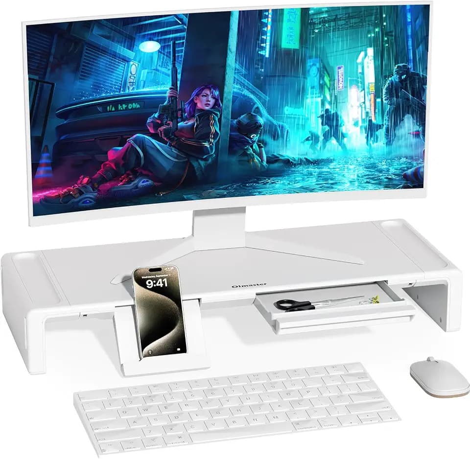 Monitor Stand Riser with Drawer & Phone Holder, Foldable Desk Organizer