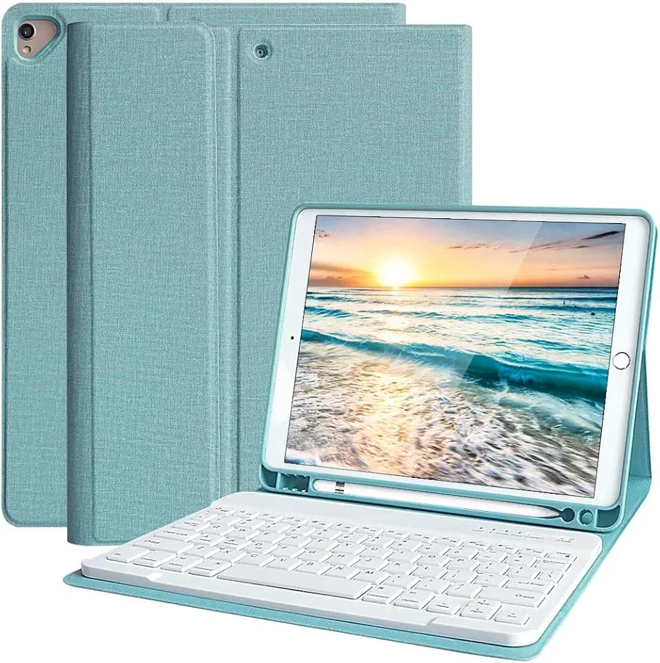 KBCASE Tastaturhülle für 10.2 iPad 9/8/7 Gen, iPad Pro 10.5 2017, iPad Air 3 2019, 2020 2021 Italienische Bluetooth-Tastatur, kabellos, Bildschirm mit Sperre und intelligenter Öffnung -Blzer See u