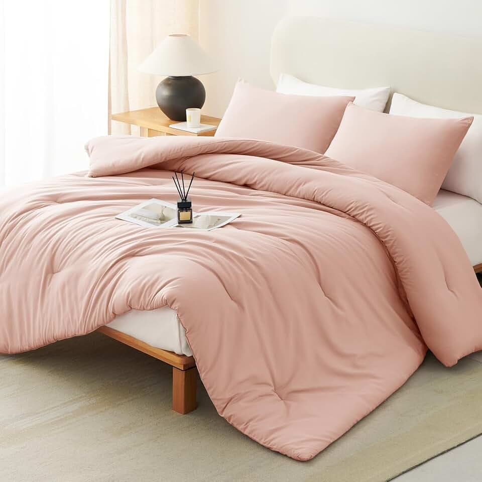 CozyLux Full Comforter Set, 3 Pieces Down Alternative Bedding, Blush Pink