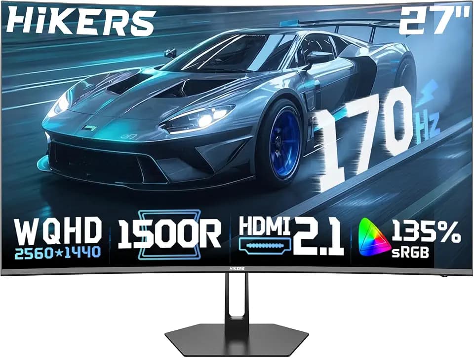 Hikers 27 Inch Curved Monitor 170Hz 144Hz, 2K 1440P Computer Gaming Monitor